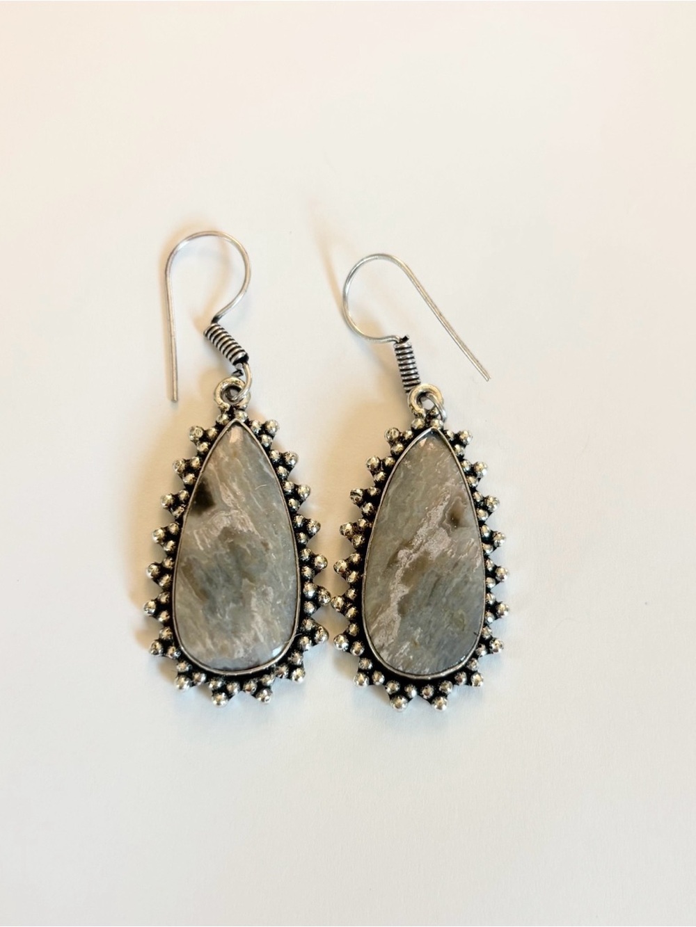 Silver-Tone Gray Teardrop Dangle Earrings - Women Jewelry